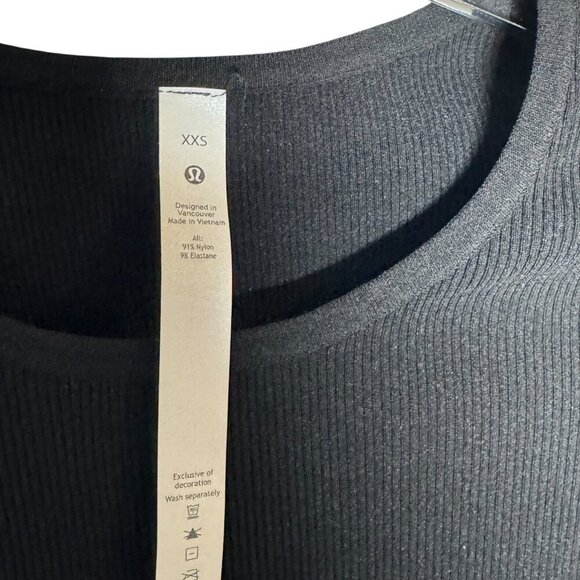Lululemon Tight-Fit Long-Sleeve Knit Bodysuit Black ribbed size XXS NEW top - Picture 9 of 9